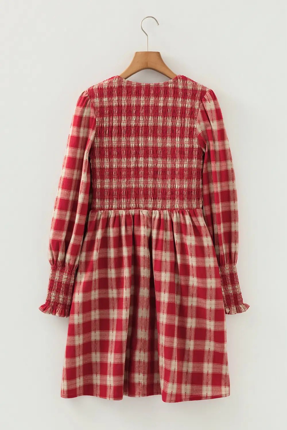 Lightweight Feel Plaid Printed Smocked Mini Dress