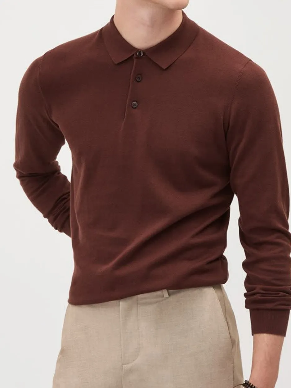 Intense Fudge Cotton Long-Sleeve Polo Sweater