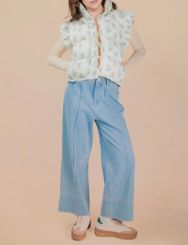 Front Bow Ruffle Sleeve Puffer Vest