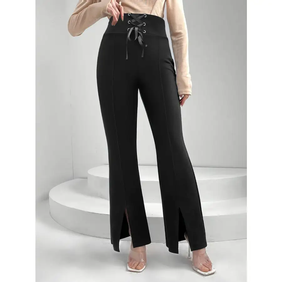 Lace Up Slit Bootcut Pants