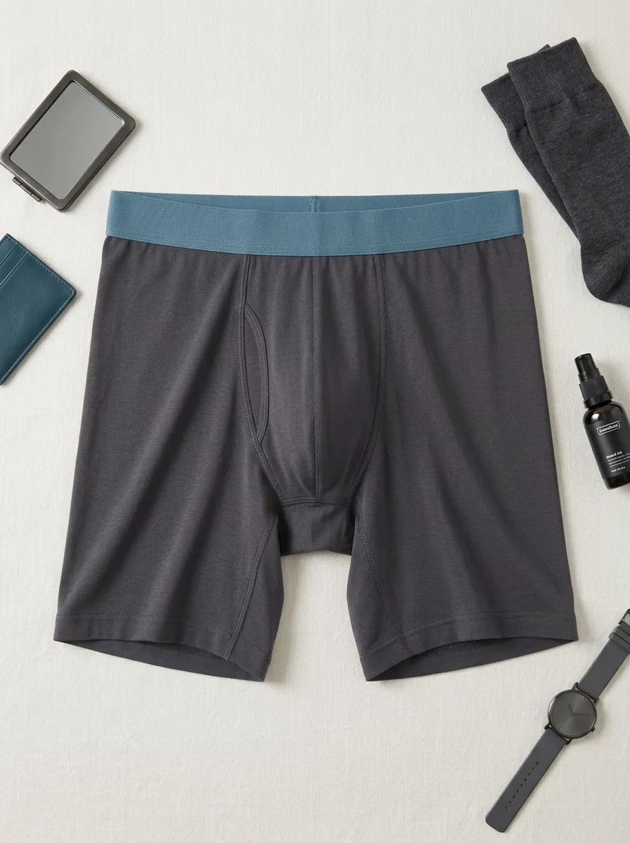 Men's Charcoal Grey Blue Waistband Solid Color Boxer Briefs