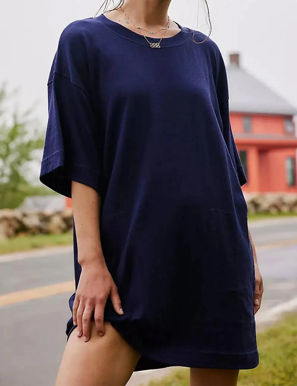 Soild Color Angled Pocket T-shirt Mini Dress Box T-shirt