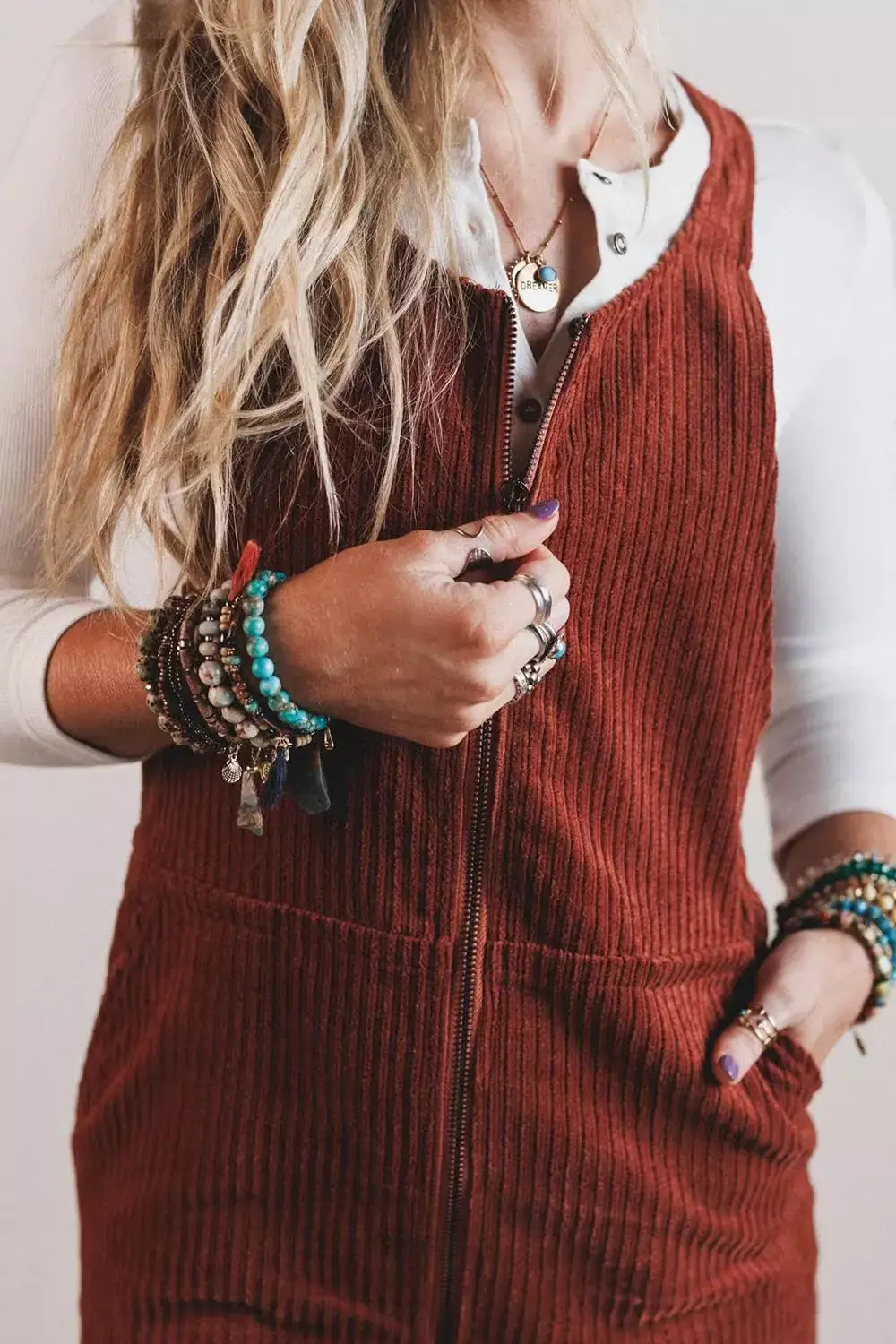 Sleeveless Corduroy Pocketed Dress