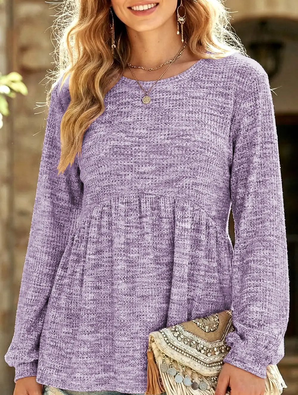 Tie Dye Ruffle Hem Lantern Sleeve Tee