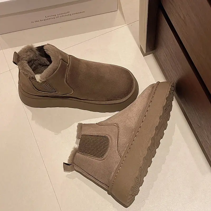 Leather Plush-Lined Warm-Lined Ankle Boots