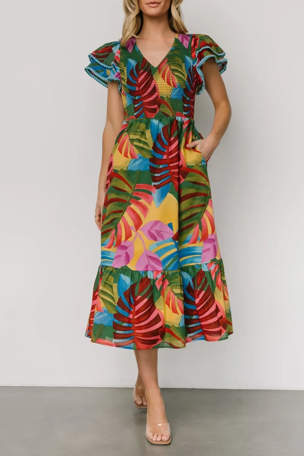 Retro Vintage Distressed Artistic Lotus Leaf Hem Dress