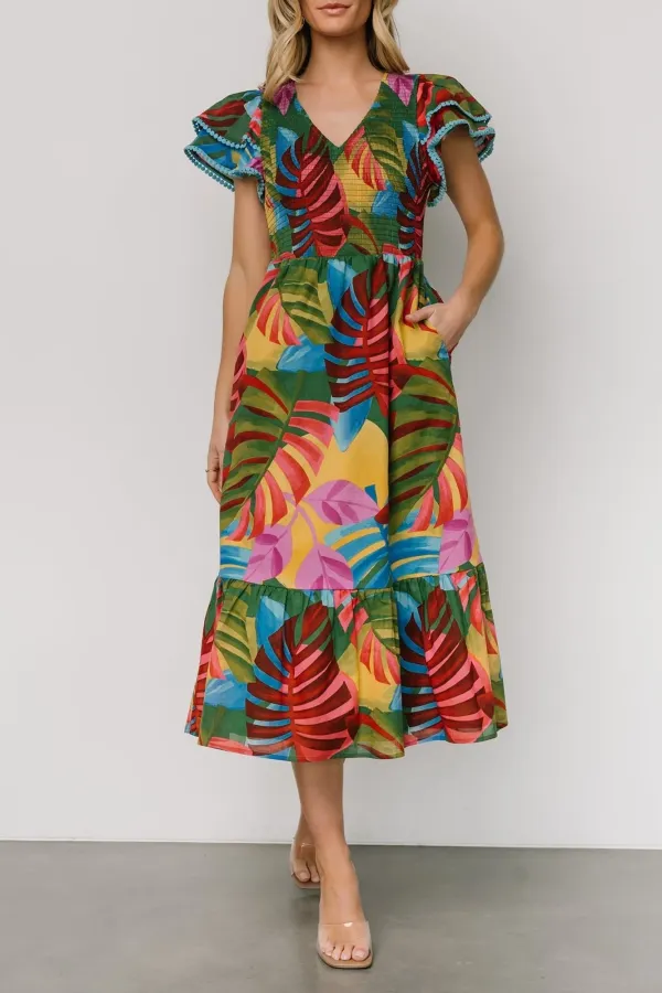 Retro Vintage Distressed Artistic Lotus Leaf Hem Dress