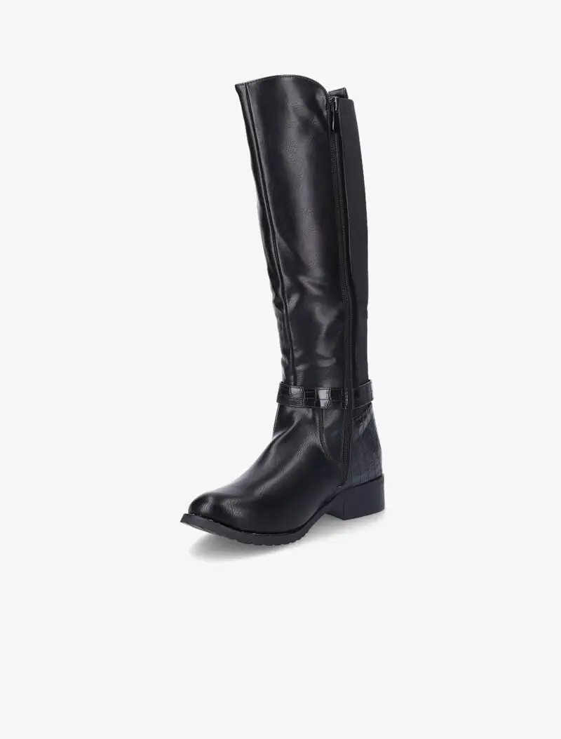 Everyday Strap Detail Block Heel Faux Leather Knee High Boots