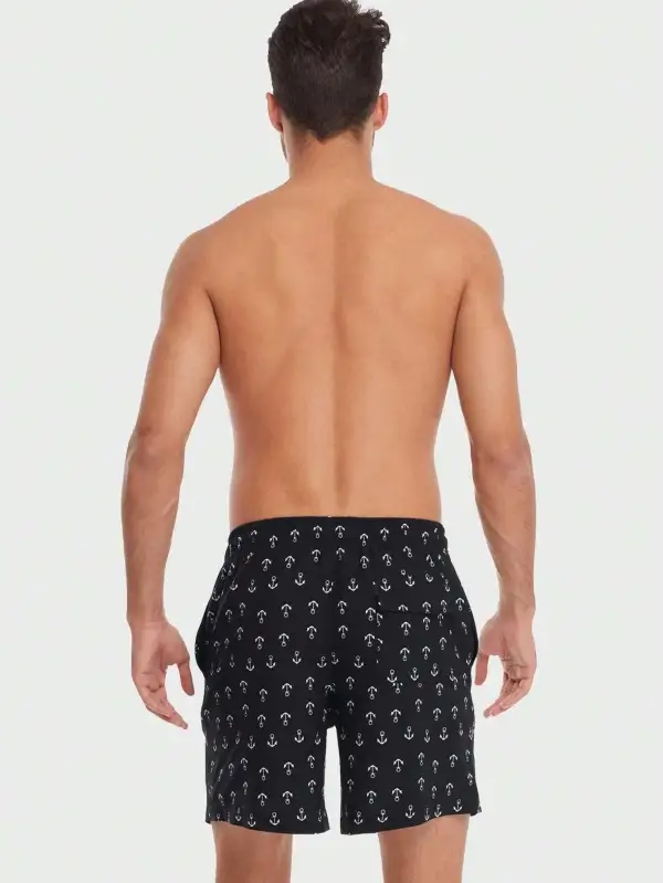 Men's Anchor Print Drawstring Swim Trunks