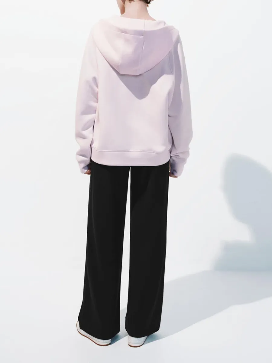 A Loose Pink Casual Hoodie With A Zipper Collar For Ladies
