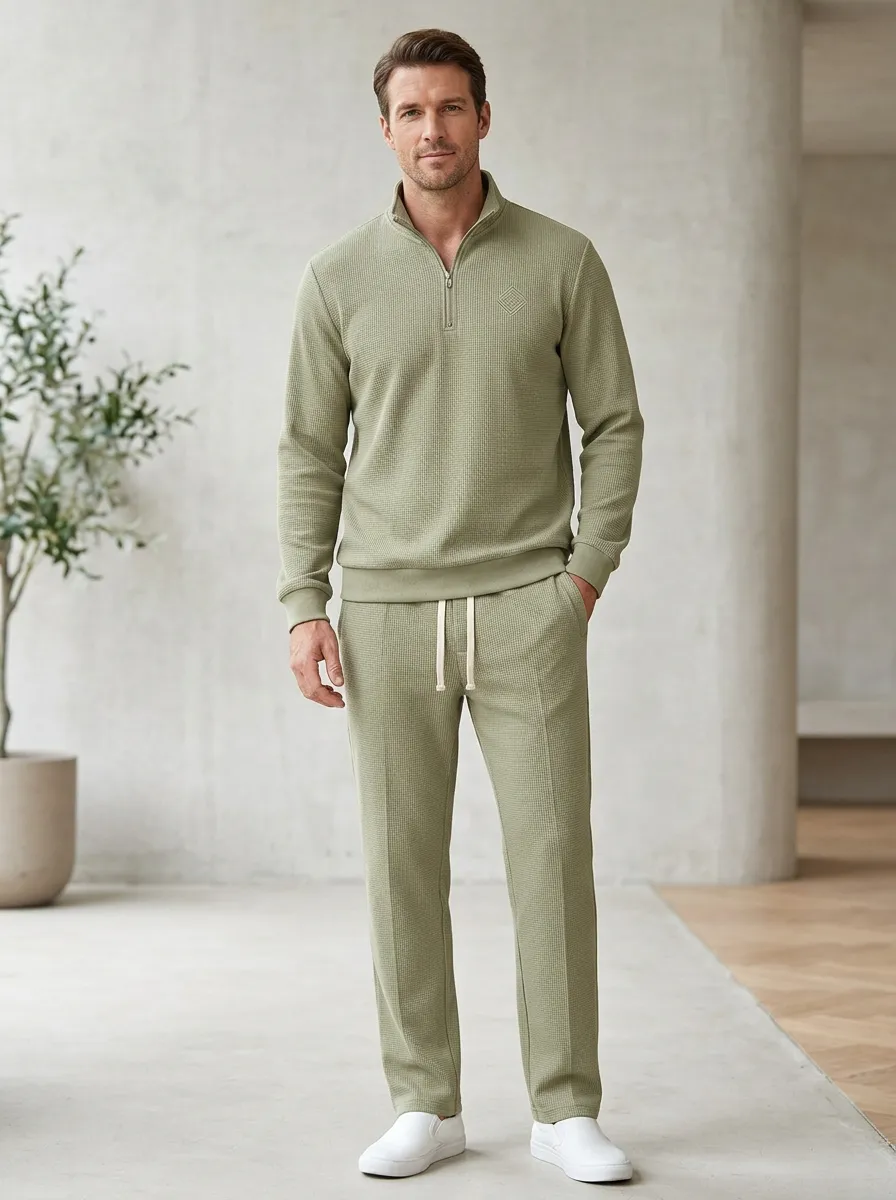 Core Waffle Knit Waffle Texture Outdoor Look Men's Waffle Knit Lounge Set