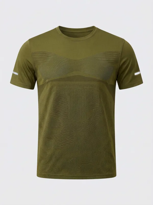 Men's Reflective Strip Quick-Dry Mesh Crew Neck Sports T-Shirt