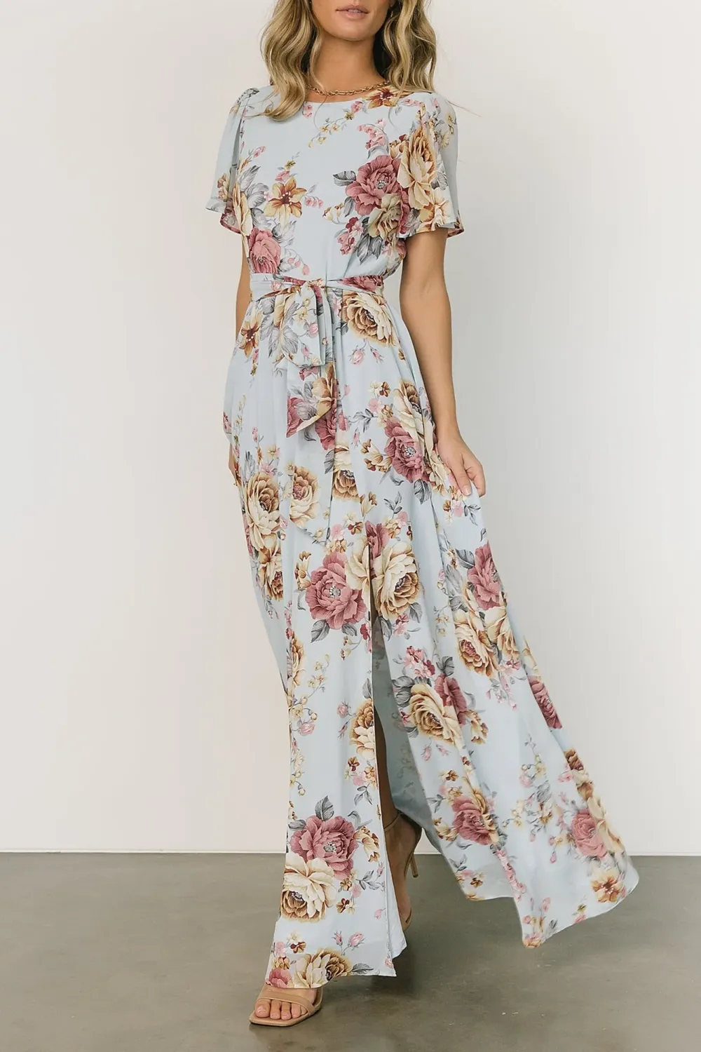 High-Waisted Versatile Slimming Round-Neck Floral Pattern Dress