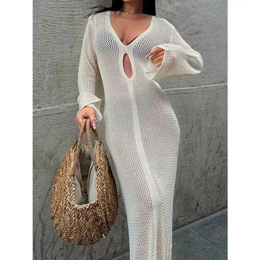 Cutout Long Sleeve Knit Cover Up Maxi Dress