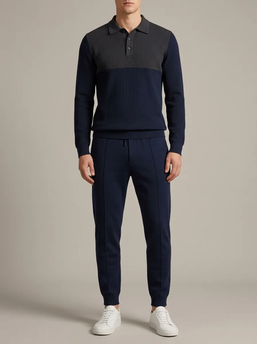 Men's Heritage Inspired Waffle Textured Polo Collar Jacket and Jogger Pants Set