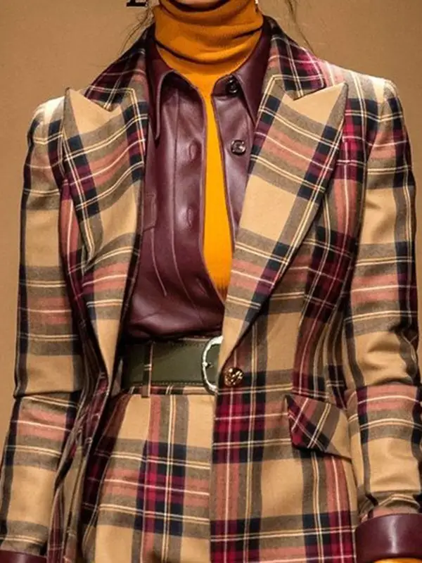 Lapel Plaid Wool-Blend Relaxed Outerwear Coat