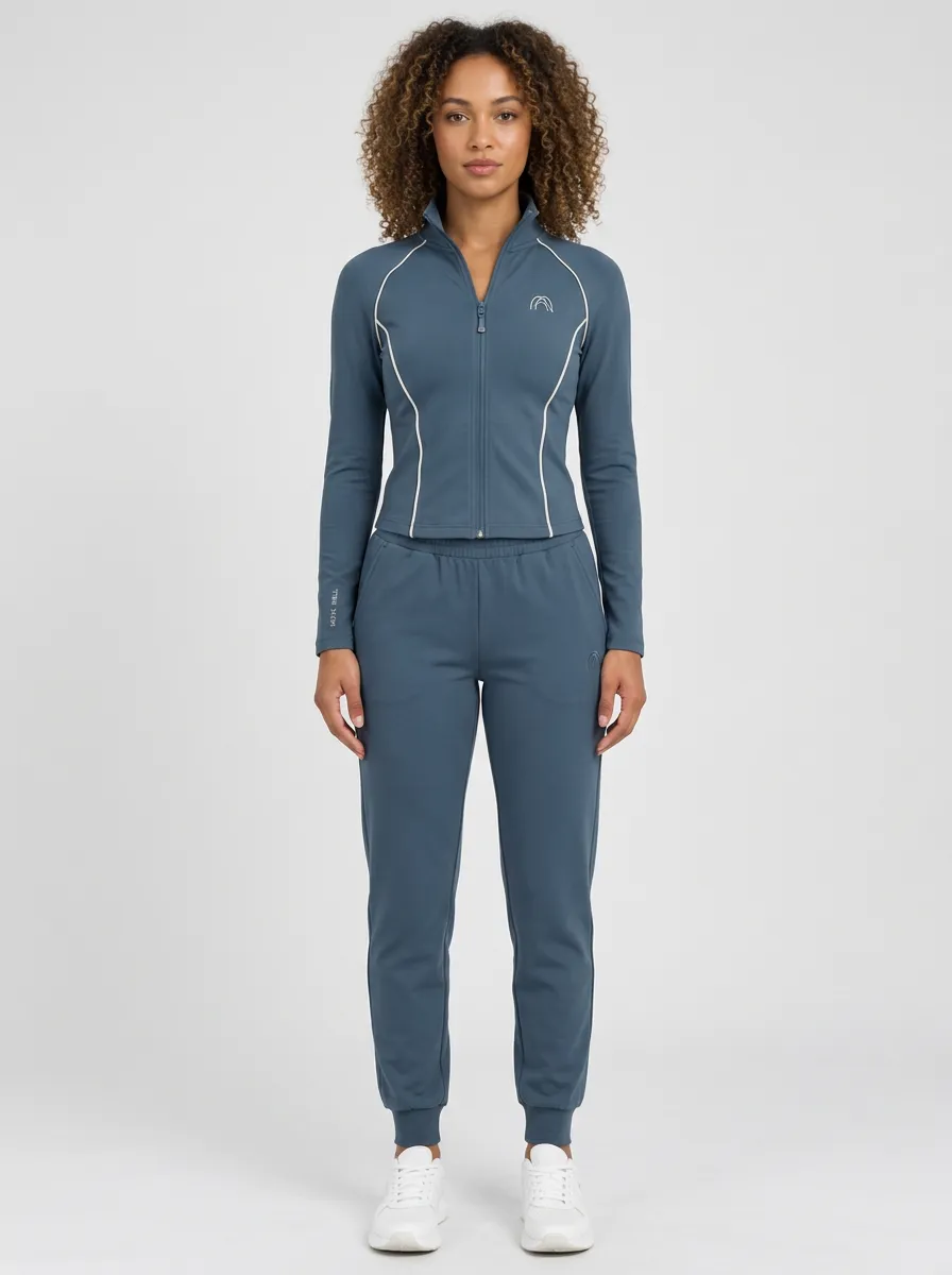 Women's Slate Blue Embroidered Zip-Up Jacket & Jogger Set