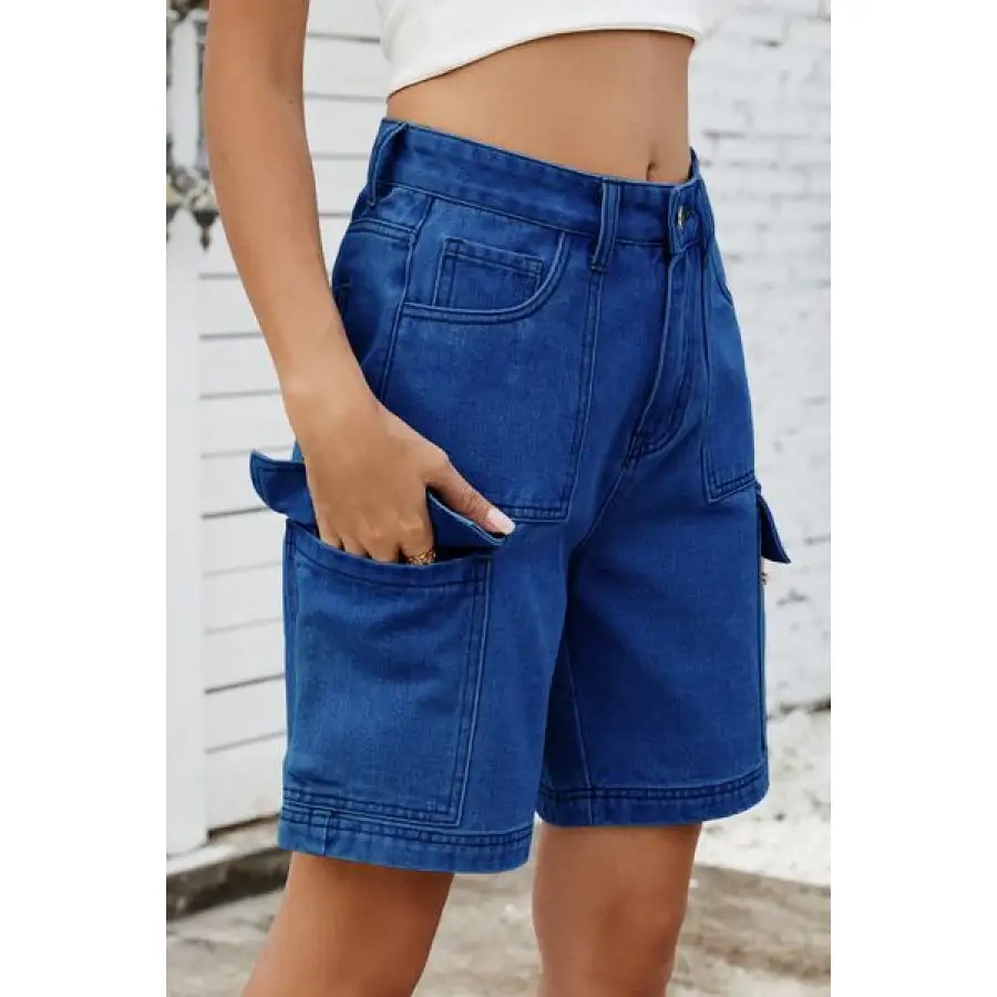 High Rise Denim Shorts with Cargo Pockets
