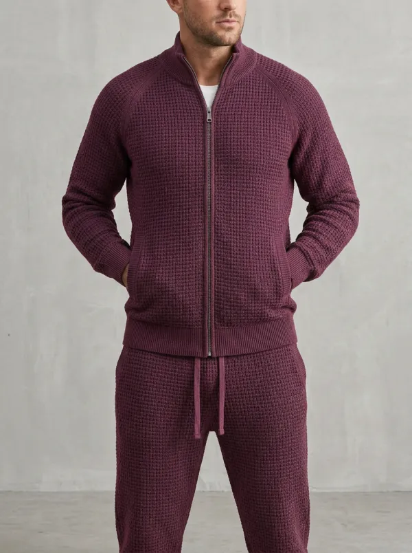 Waffle-Knit Tracksuit Textured-Knit Men's Knit Sweater Tracksuit Set