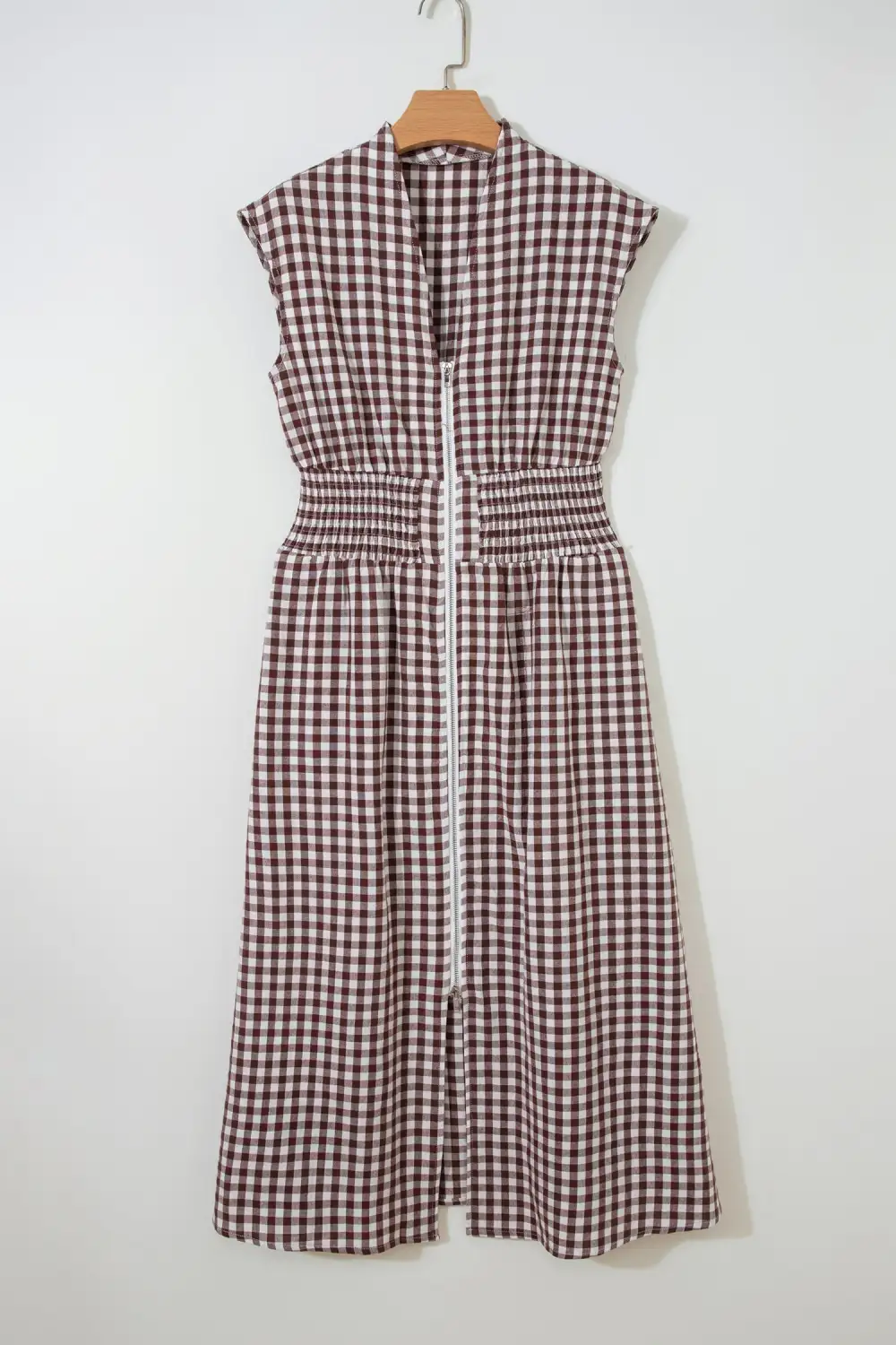 Plaid Printed Zip Front Maxi Dress