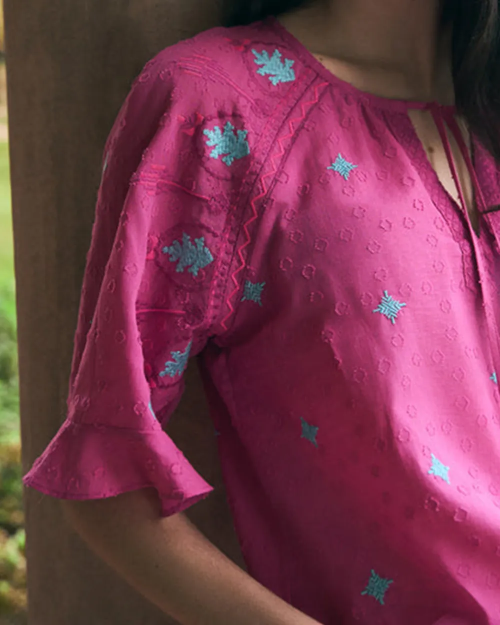 Flutter Sleeve Embroidered Blouse
