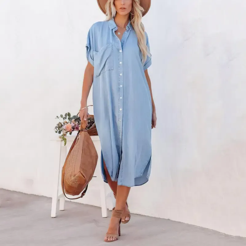 ⏰Hot Sale-Women's Loose-Fit Mid-Length Denim Shirt Dress🔥8-Pack - All Colors Included