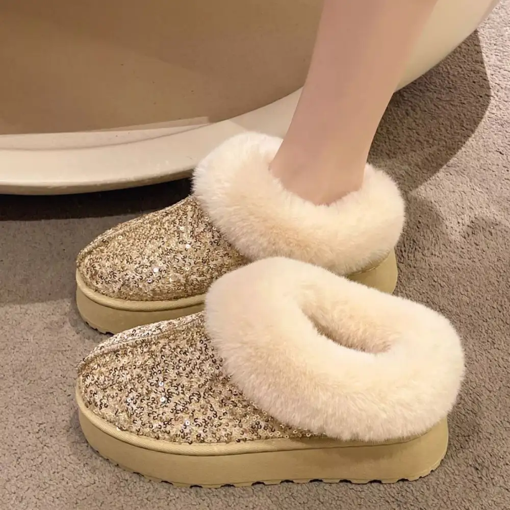 Refined Sequin Round Toe Platform Boots