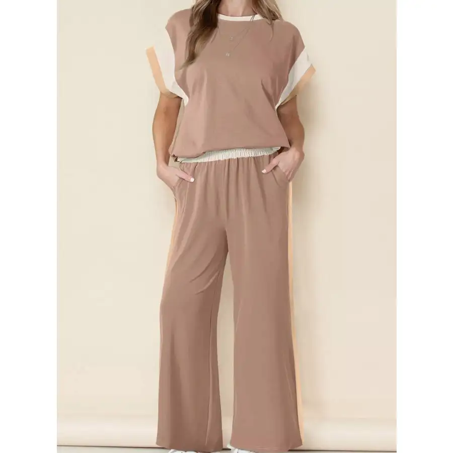 Block Detail Casual Two Piece Set