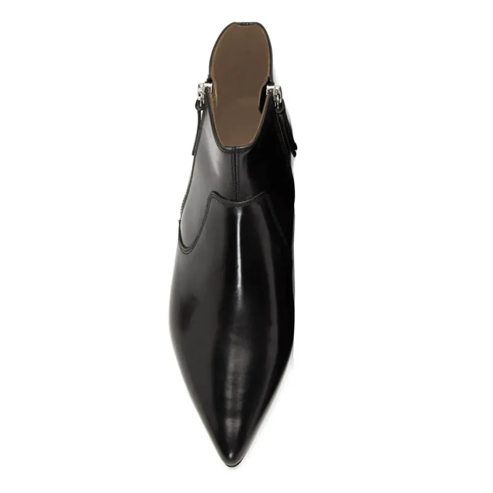 Refined Faux-Leather Zip-Up Pointed-Toe Platform Ankle Boots