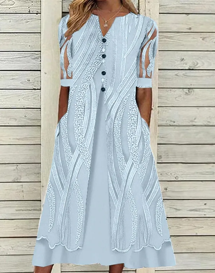 V-neck Printed Loose Short Sleeve Maxi Dress