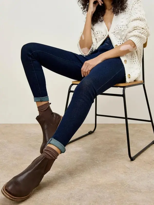 Double Buckle High-Waist Skinny Jeans