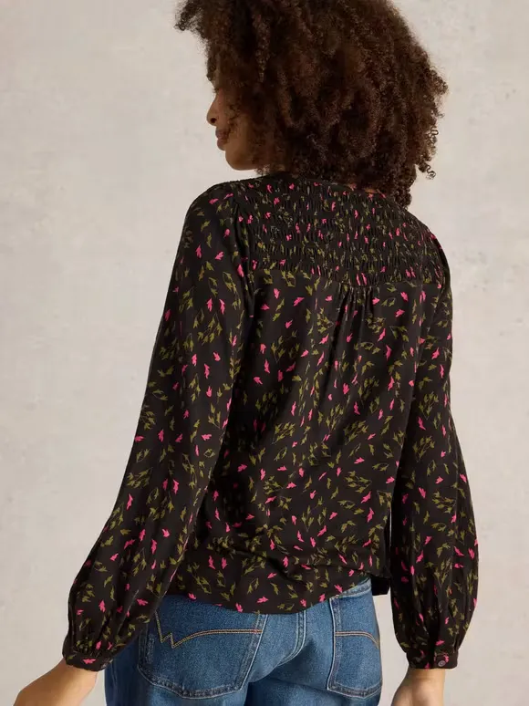 Crew Neck Shirred Top