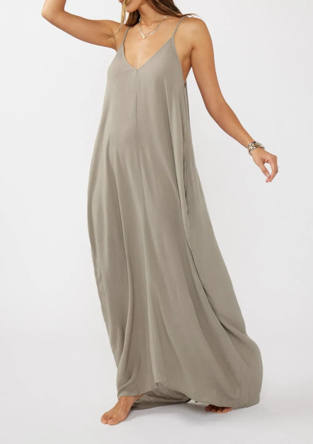 V-Neck Maxi Cami Dress with Pockets