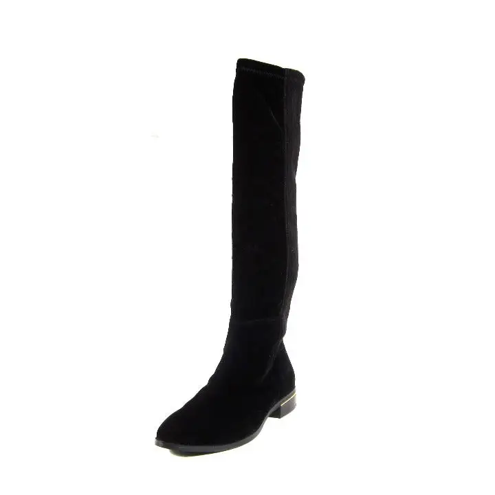 Mixed Texture Stretch Knee High Boots
