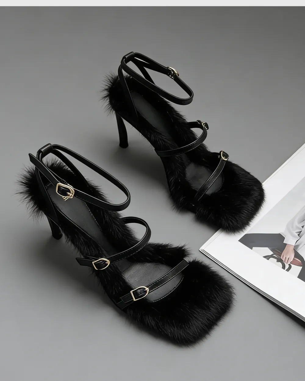 Strappy Faux Fur Sandals