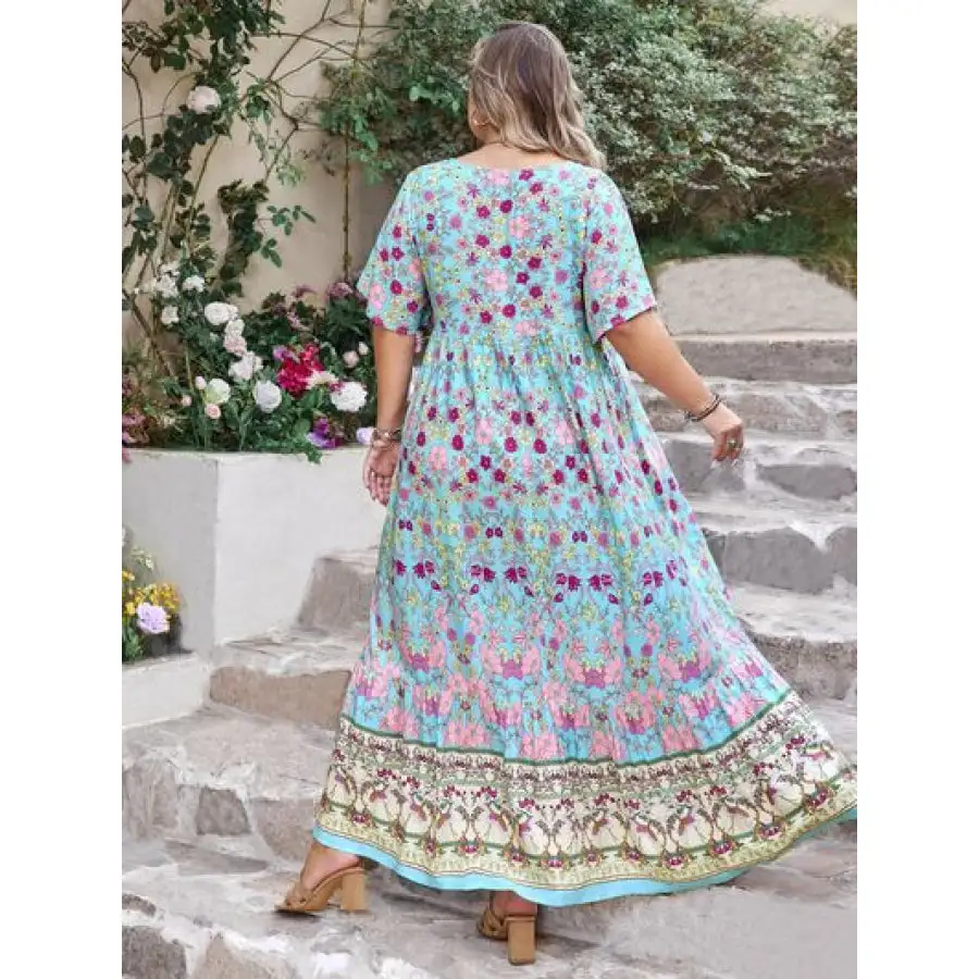 Everyday Plus Size Printed Tie Neck Flutter Sleeve Maxi Dress