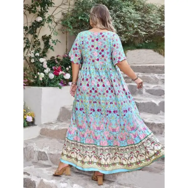 Everyday Plus Size Printed Tie Neck Flutter Sleeve Maxi Dress