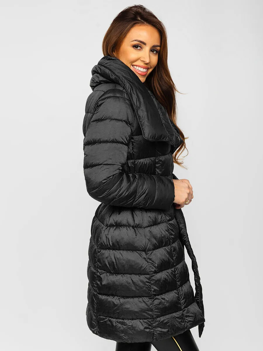 Black long women's winter jacket