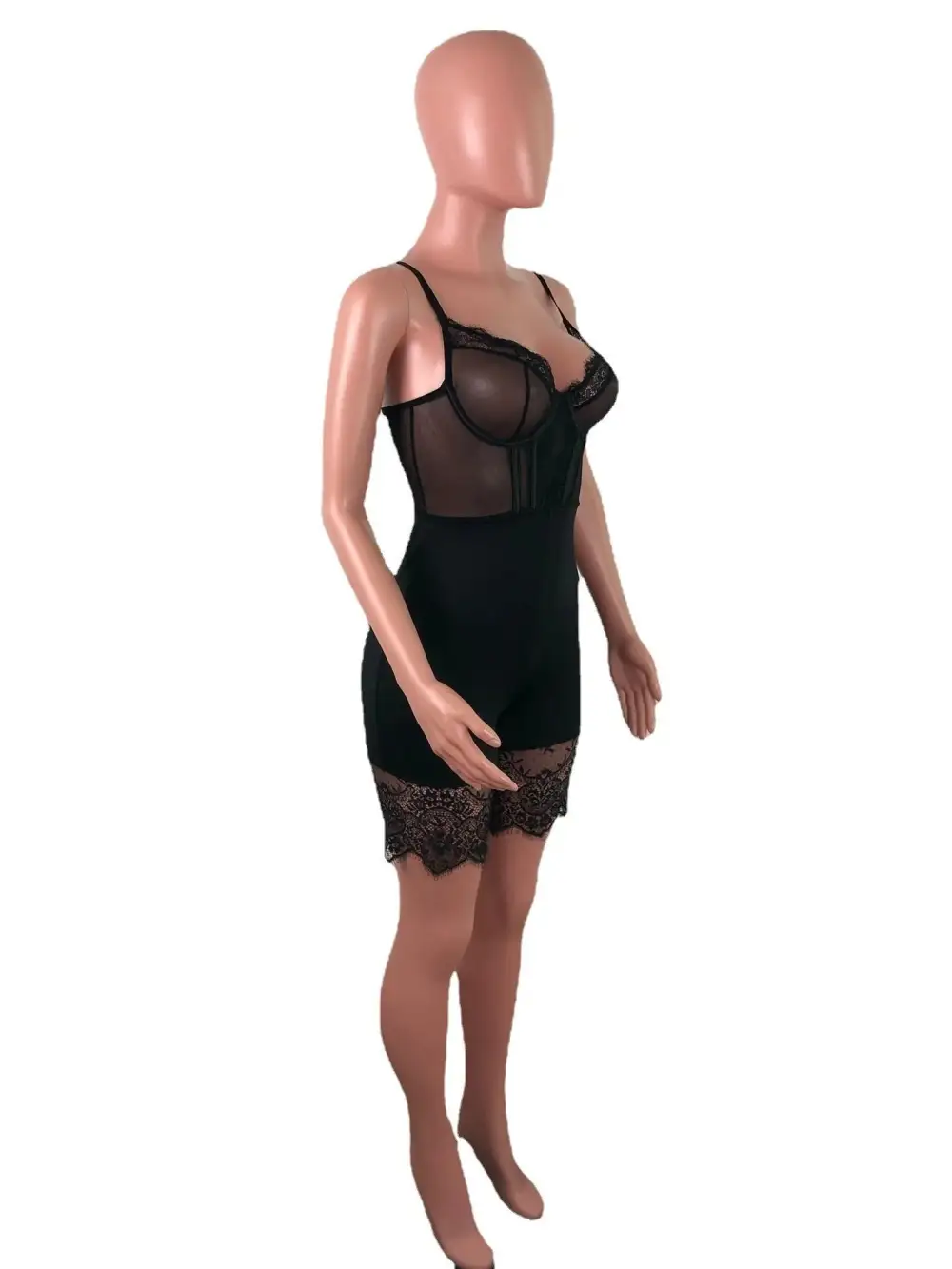 Lace Bustier Romper with Intricate Detailing and Adjustable Straps