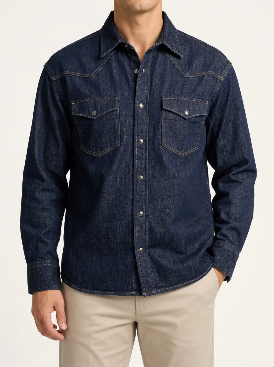 Western-Style Denim Snap-Front Shirt in a Classic Finish