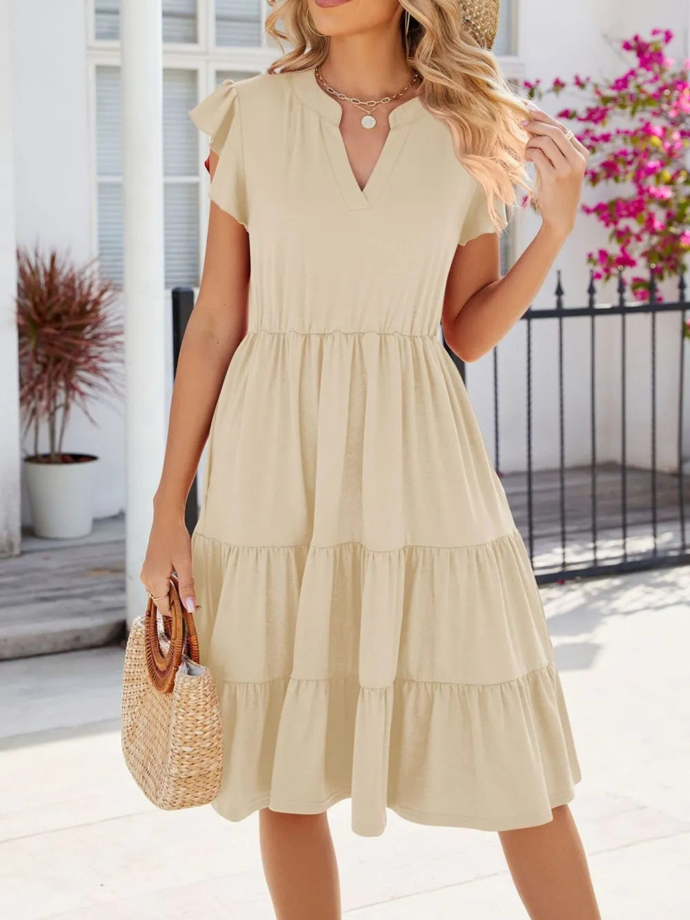 Clean Line Ruffle Tiered Midi Dress