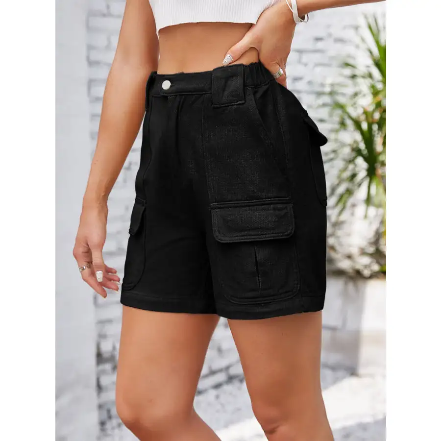 High Waist Washed Denim Shorts