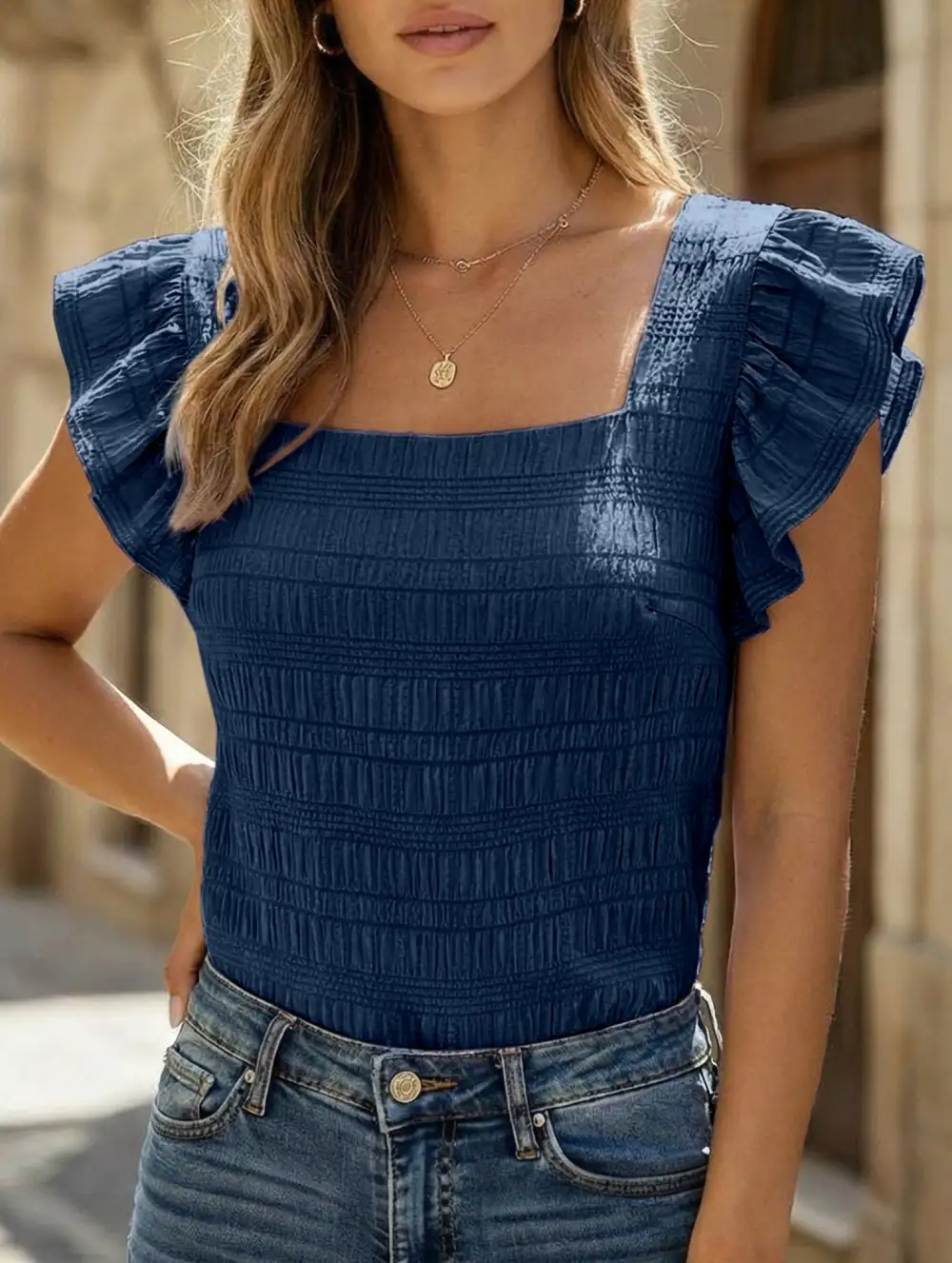 Square Neck Short Sleeves T Shirts Tee