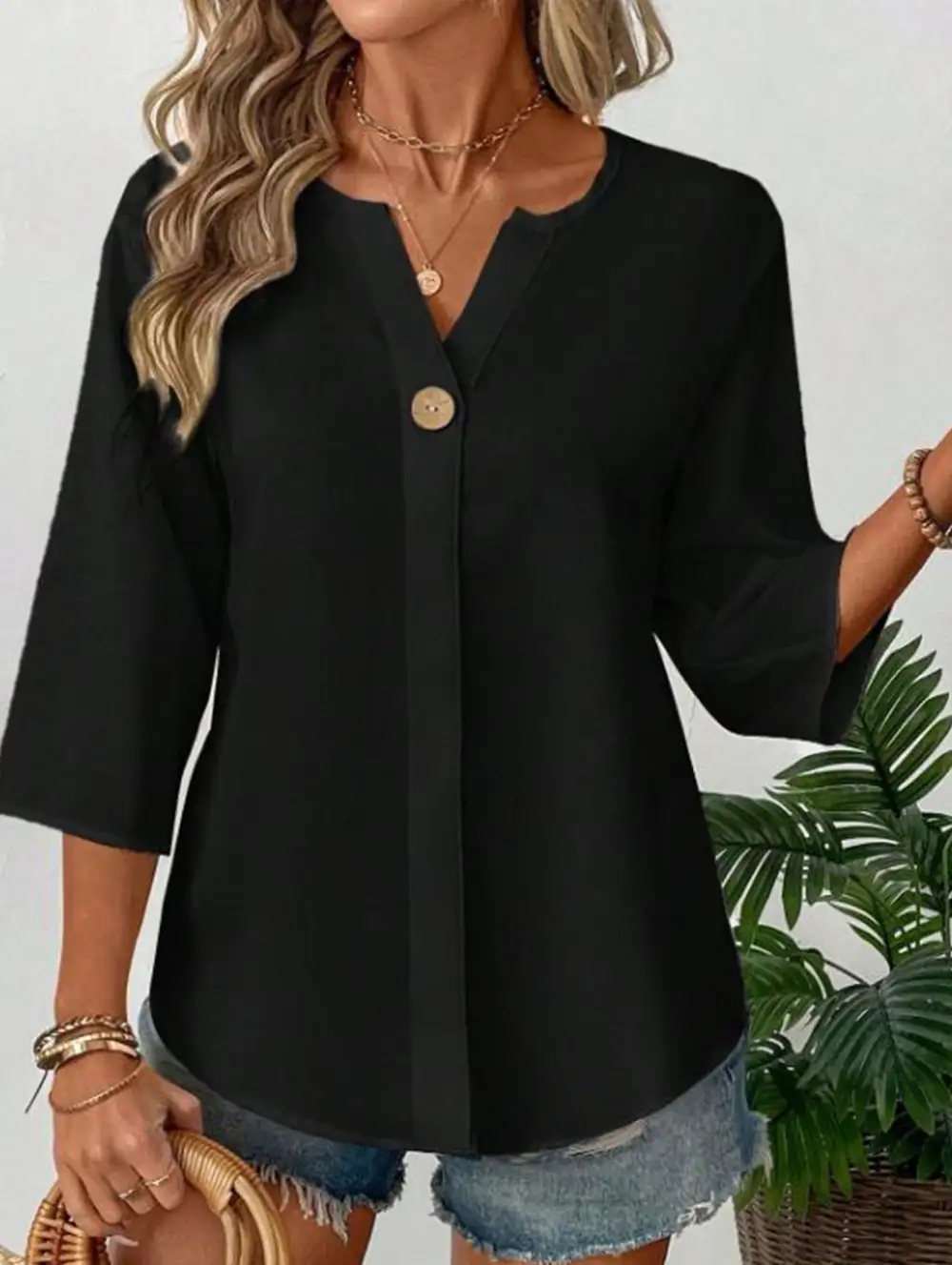 Linen V Neck Button Shirt