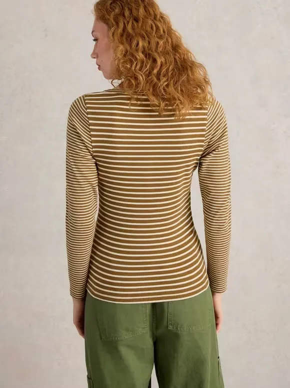 V-Neck Ribbed Striped Henley