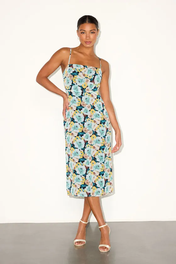 Sweetest Invite Blue Multi Floral Sleeveless Midi Dress