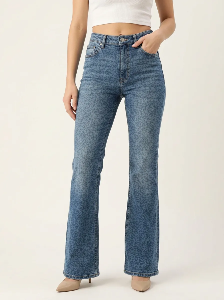 Relaxed Straight Leg Flared Denim Jeans