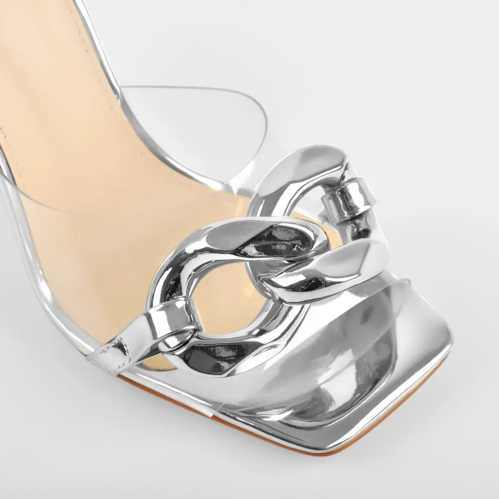 Square Toe Slide Metal Chain Sandals
