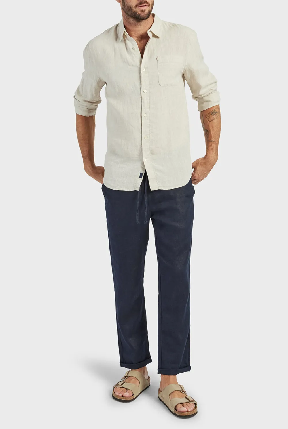 Solid Color Linen Tapered Trousers