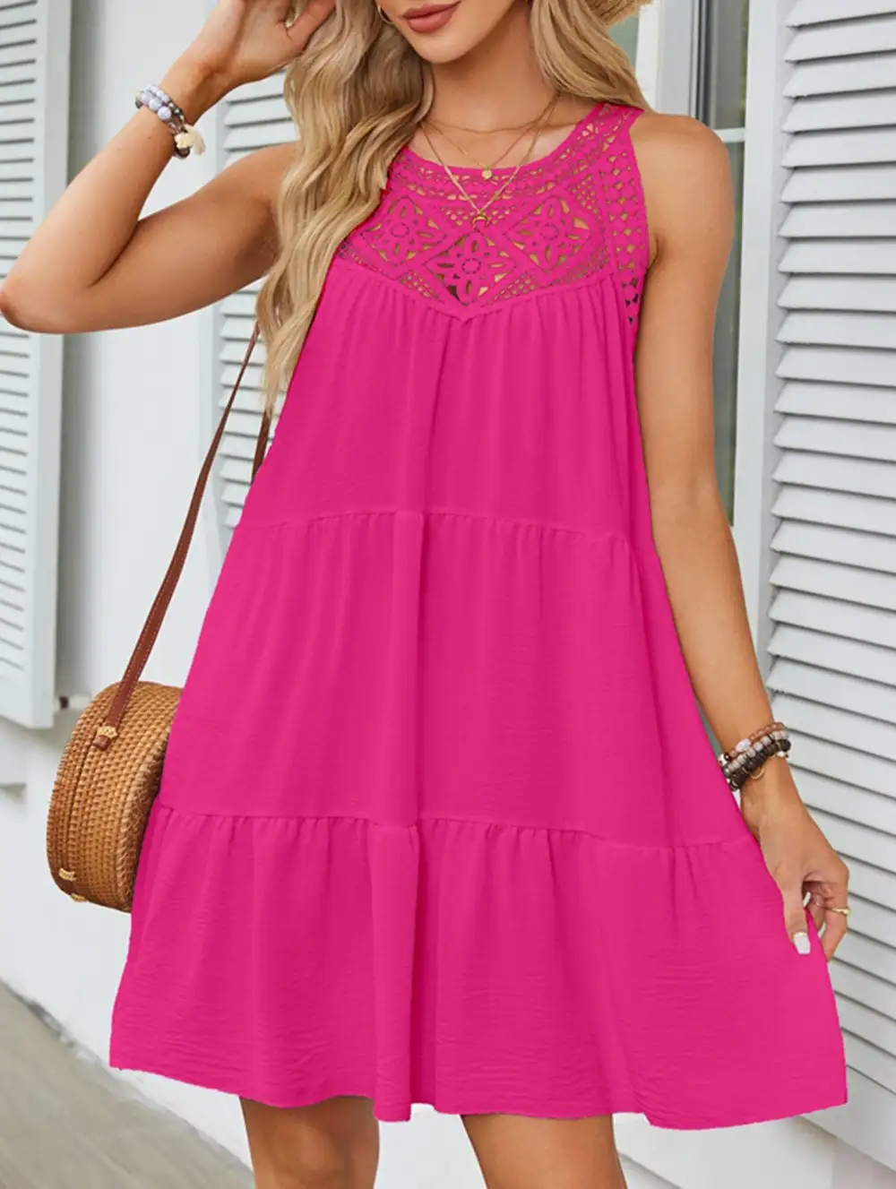 Lace Patch Halter A Line Dress